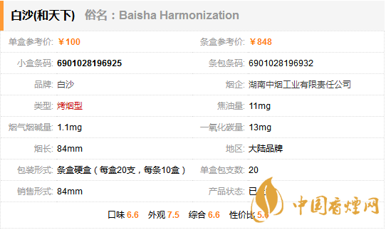 和天下香煙價格一覽 和天下香煙價格參數介紹