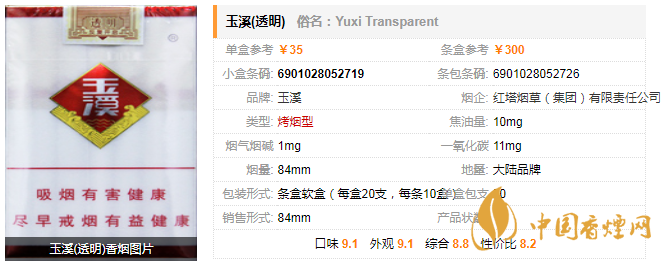 玉溪透明香煙多少錢(qián)一包 玉溪透明香煙參數(shù)及口感介紹